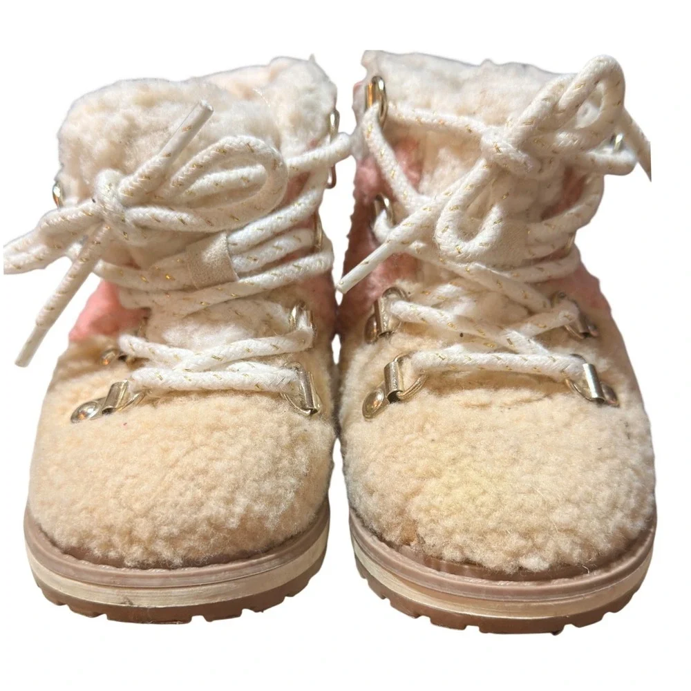 Cat & Jack Sherpa Hiking Boots Toddler Girls 6 Pink Cream Faux Fur Cottagecore